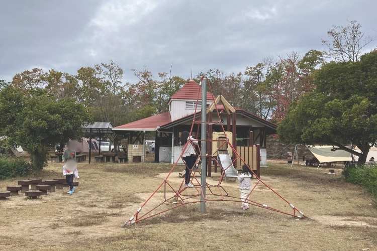 キャンプ場の遊具で遊んでいる子どもたち